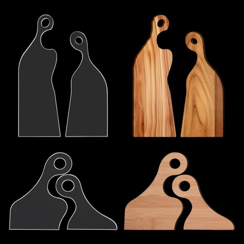 4 Pcs Acrylic Charcuterie Board, Clear Curvy Angled Handle Template Cutting Board, Cutting Board Router Template Woodworking Tracing Stencils Cut Guide for Kitchen