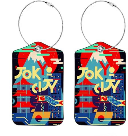 Gepäckanhänger, Tokyo City bedruckt, PU-Leder, Gepäckanhänger mit Sichtklappe, Namensschild, für Koffer, Reisetasche, Rucksack, 2 Stück