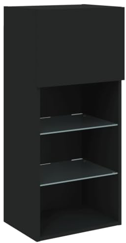 vidaXL Meuble TV avec Lumières LED, Armoire de Télévision Murale avec Rangement, Meuble Télé Suspendu Salon Salle de Séjour, Moderne, Noir