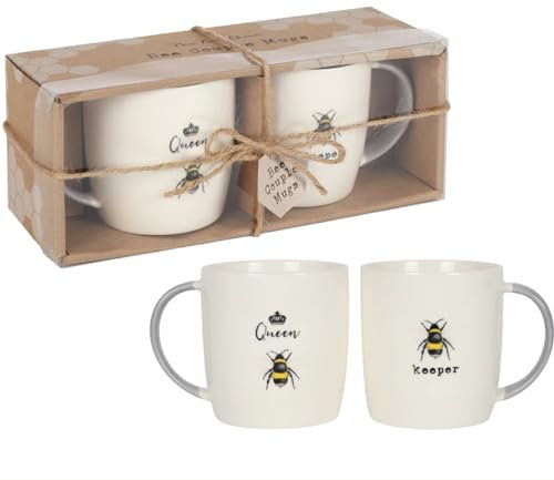 Beam Bomb Queen Bee and Keeper Couples Ceramic Mug Set Gift - Pack of 2 Mugs