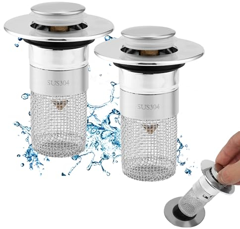 2 Piezas Tapón de Lavabo Universal,34-40mm Tapón de Lavabo Universal Pop Up,Tapón Colador con Colador de Pelo para Tapón de Drenaje de Fregadero de Encimera