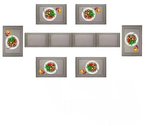 Tischläufer (30 x 180 cm) und 6pcs Tischsets (45 x30cm) PVC Platzdeckchen abwaschbar Hitzebeständig (Grausilber(6+1))