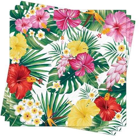 80Stück Hawaii Tropische Sommer Servietten Hawaii Deko Sommer Dekoration Hawaiianische Servietten Sommer Papierservietten Luau Hawaii Tischdeko Sommerparty Hawaii Party Deko Palmblatt Servietten