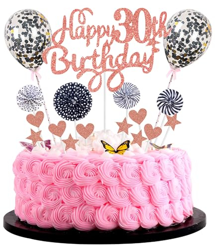 Tortendeko mann frauen 30. Geburtstag Hello 30 Cake Topper Rosegold Schwarz mit Herz Stern Ballon Kuchendeko 30. Geburtstag frauen Happy 30th Birthday Tortendeko 30 jahre frauen 30 Geburtstag frauen