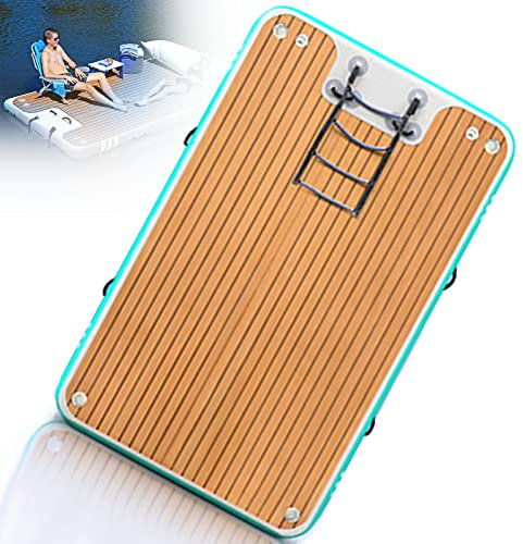 NOALED Aufblasbare Dock-Schwimmplattform, aufblasbares Kissen, Abwurfpunkt, Freizeitplattform aus Teakholz für Pool, Strand, Ozean, See, 240 x 150 cm