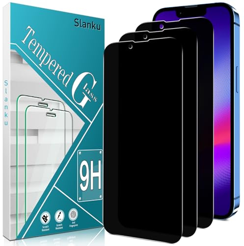 Slanku 3 Pièces Anti-Espion Verre Trempé pour iPhone 13 Pro Max, iPhone 14 Plus, Dureté 9H, Pas de Bulles, Facile à Installer, Résistance aux Rayures
