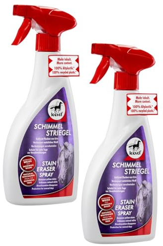RL24 leovet - Schimmel Striegel – Schweifspray – 2 x 550 ml Spray | (2er Set) – Mähnenspray für Pferde für Weißeffekt – entfernt Flecken & Verfärbungen – rückfettende Fellpflege