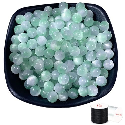 ftiemlovde 50 Rondes Perles pour Bracelet,Oeil Collier Perle Pierre Naturelle pour Bijoux (Verte 10mm)