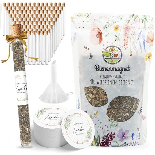 Reagenzgläser mit Blumensamen als Gastgeschenke zur Hochzeit - Besonderes Hochzeitsgeschenk für Gäste als Give Away - Lasst unsere Liebe wachsen Komplett-Set (100er Set)
