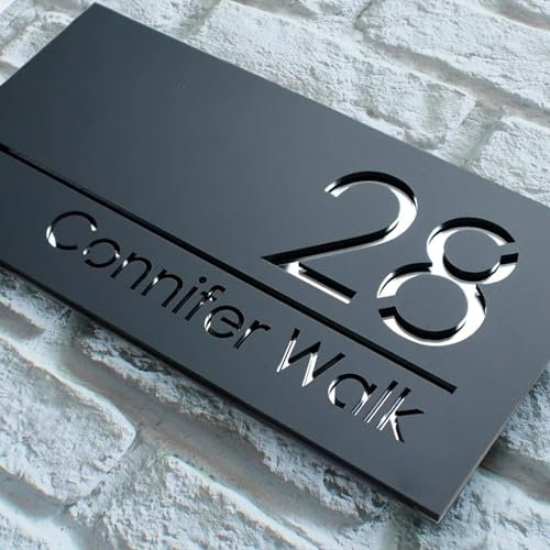 Personalisierbares lasergeschnittenes 3D-Hausnummernschild aus Acryl, modern, schwimmend, für den Außenbereich, Straße, Familiennamenschild, mattschwarz, grau, Wand (Grau + Silber)