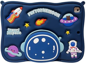 für iPad 7/8/9 10.2'' 2021/2020/2019 Model Hülle, CrazyLemon Tablet Hülle mit Karikatur Ständer Kawaii Cartoon Süße Weich Silikon Stoßfest Schutzhülle - Astronaut