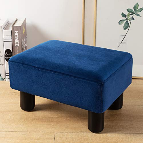 LUE BONA Kleiner Rechteckiger Fußhocker, Fußstütze aus Samt, Ottomane mit Rutschfesten Plastikbeinen, Moderner Fußhocker für Sofa, Schreibtisch, Büro, Wohnzimmer, Marineblau