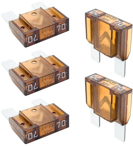 Tecside 70A KFZ Maxi Sicherungen | 10 Stück | 29mm Stecksicherungen für Stromdieb & Sicherungshalter 12V 24V 32V Flachsicherungen für Auto, Boot, Motorrad & Wohnmobil | iMaXX maxiOTO F9070 Braun