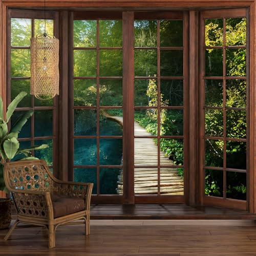 Papier peint panoramique Trompe l'œil Fenêtre en bois - Ponton 3617680529539 - Largeur 130 cm x Hauteur 104 cm