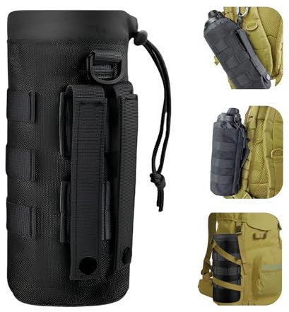 Diyxisk Porte Gourde Sac à Dos, Réglable Porte Bouteille Tactique, Nylon 1000d Pochette pour Bouteille D'eau, Convient pour la Randonnée en Plein Air, le Camping, le Trekking (Noir)