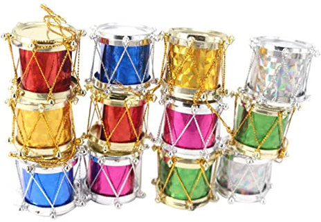 12 Stück Bunte Glitzer-Trommel-Weihnachtsbaum-Ornamente, hängende Dekoration, Anhänger, Weihnachtsferien, Hochzeit, Dekoration Vintage Wohnzimmer Wand (Blue, One Size)