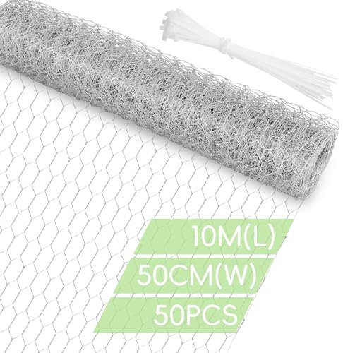Flintronic Hasendraht Hühnerzaun, 0.5 x 10m Maschendraht Feinmaschig, Kaninchendraht Sechseck Drahtgitter, Gartenzaun, Tierabsperrung, Leichter Drahtgeflecht, Netz für Geflügel, Haustier, Hühner, DIY