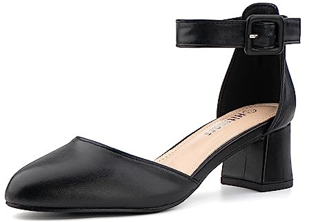 Hitmars Court Shoes for Women Ladies Mid Heel Sandals Strappy Pumps Elegant Pointed Toe Low Block Heel Sandals Wedding Party Prom Black-PU UK 7.5