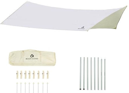 ROCK CLOUD Hexagonal Camping Tarp with Poles - Hammock Rain Fly Tent Tarp with Poles 420 x 430 cm - Waterproof Outdoor Canopy for Camping, Travel, Hammock