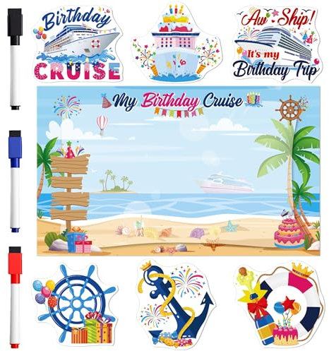 Cruise Door Magnets Decorations, 7PCS Seaside Birthday Cruise Magnets for Ship Cabin Door, Cruising Must Haves Magnetic Signs, with 3PCS Pens
