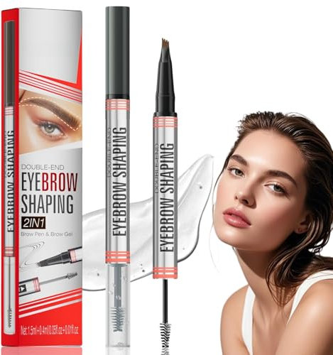 2-in-1 Brow Pen and Sealing Brow Gel,2 in 1 Brow Pen and Gel with 4 Micro-Fork Tip,Clear Eyebrow Gel,Eyebrow Pencil Microblade Effect,Smudge-Proof & Waterproof,Long-Lasting & Natural(Grey)