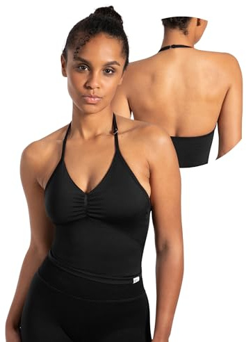 SMILODOX Crop Top Damen Malena, Cropped Neckholder Sporttop mit Ringdetails, Raffung & Rückenfrei, Tanktop nahtlos & figurbetont, ideal für Sport, Freizeit, Yoga & stylische Active Looks