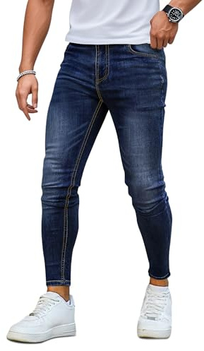 GINGTTO Homme Slim Fit Jeans Stretch Jegging Skinny Extensible Denim Pantalons pour Hommes Élastique Jean Bleu 44Wx30L
