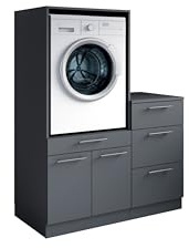 Laundreezy Waschraum Komplett-Set Anthrazit Modulares Schranksystem | 118 x 162 x 68 cm (B/H/T), Modulare Schranklösung für Waschküche, Hauswirtschaftsraum, Keller, Bad, Softclose, mit Stauraum