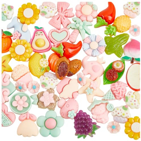 SOFPLATE 100 pz. Ciondoli In Resina di Frutta Decorazioni In Resina con Retro Piatto Sfusi OpaCHIS Colorati Assortiti 3D Torta Margherita Fiore Cabochon Kawaii Accessori per Gioielli Unghie Fermagli p