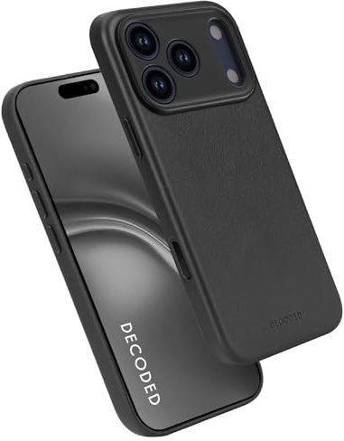 DECODED Leather Case for iPhone 17 Air, Premium ECCO Leather, Compatible with MagSafe, Camera Ring Protected, Glass Action Button, 1.2 Meter Drop Protection, Scratch Resistant, Metal Buttons, Black