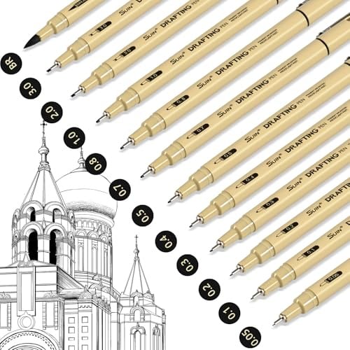 SUIN Fineliner-Stifte-Set, wasserfest, Archivtinte, technische Zeichenstifte (0,05 bis 3 mm + Pinsel) für Kunst, Skizzieren, Bullet Journaling, Illustration & Schreiben