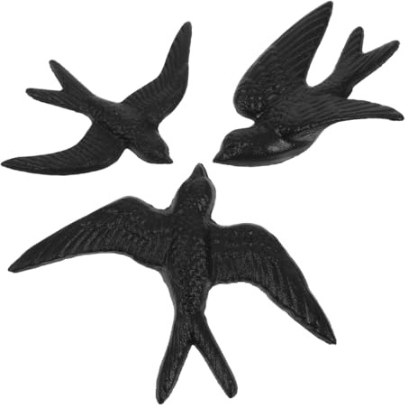 TOVINANNA 3er Set Schwalben Wanddeko aus Gusseisen - 3D Vogel Wanddekoration Schwarz für Wohnzimmer & Überdachte Terrasse - Rustikaler Wandschmuck Vintage für Garten & Flur, 3 Größen