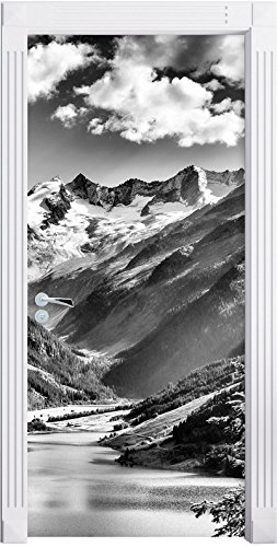 Stil.Zeit Möbel Monocrome, See an Bergen als Türtapete, Format: 200x90cm, Türbild, Türaufkleber, Tür Deko, Türsticker