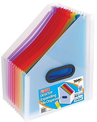 13 Part A4 Desktop Expanding File Portrait Organiser with Coloured Index Tabs