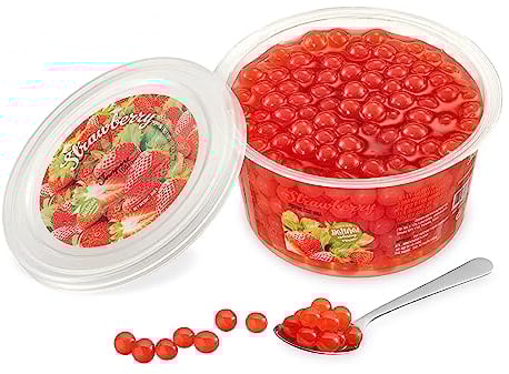 The Inspire Food Company Popping Boba Pearls for Bubble Tea - 450gm | Strawberry | Bursting Pearls Bubble | Real Fruit Juice For Shakes, Smoothie | 100% Vegan & Glutenfree, No Artificial Colors
