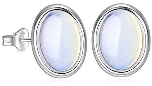 Ohrstecker 925 Sterling Silber mit Regenbogen Oval Mondstein Edelstein für Damen und Girls