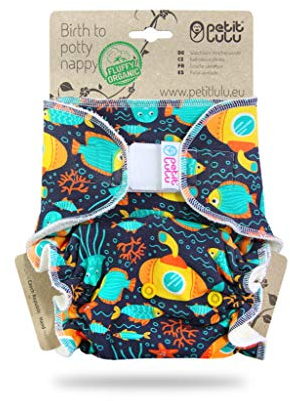 Petit Lulu Maxi NachtWindel | Höschenwindel (7-16 kg) Klett | Fluffy Organic | Bambus natürliche wiederverwendbare Stoffwindeln | Ohne Polyester (U-Boot)