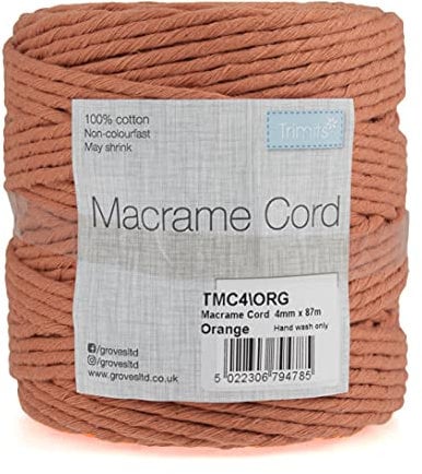 Trimits Cordoncino in macramè Intrecciato in Cotone Naturale, Arancione, 4mm x 87m, 87 unità