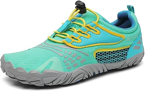 SAGUARO Kinder Barfußschuhe Traillaufschuhe Jungen Mädchen Trainingsschuhe Zehenschuhe Atmungsaktiv rutschfest Walkingschuhe Laufschuhe Schnell Trocknend Badeschuhe, Minzgrün 33 EU