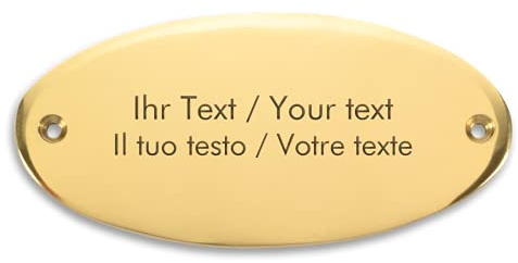 Personalisiertes Messingschild mit Gravur – 130 x 61 mm, oval - Türschild oder Klingelschild mit eigenen Texten und Grafiken
