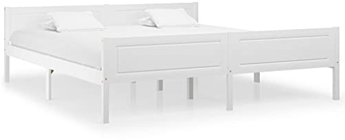 vidaXL Kiefernholz Massivholzbett Bettgestell Holzbett Futonbett Bett Doppelbett Bettrahmen mit Lattenrost Schlafzimmerbett Weiß 180x200cm