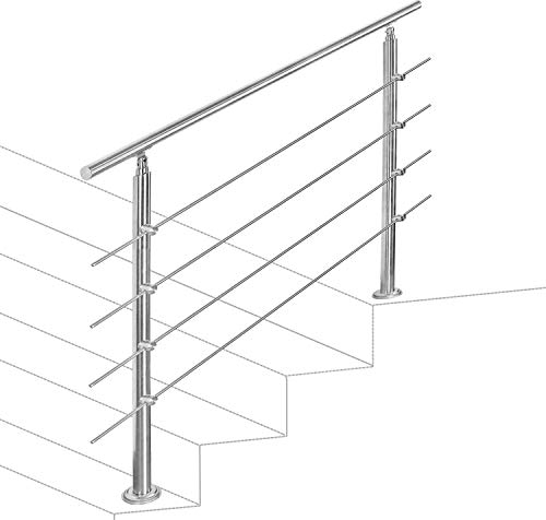 Einfeben Edelstahl Handlauf Geländer für Balkon Brüstung Treppen mit/ohne Querstreben (160cm, 4 Querstreben), FS30y