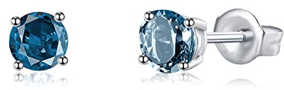 Solide 14 Karat 585 Weiß Gold Klein Ohrstecker Ohrringe mit Echt Natürlich Blau Topas Schmuck für Damen Mädchen Mama mit Geschenk Box - Durchmesser: 4 mm