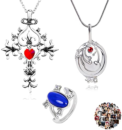 YouU The Vampire Schmuck Aufkleber Set Elena Gilbert Öffnung Eisenkraut Medaillon Anhänger Halskette Katherine Saphir Kristall Tageslicht Ringe Gesamt 23 Stück