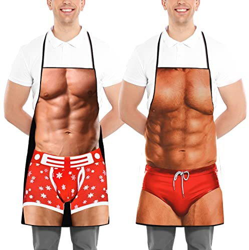 Asgens Lustige Schürzen für Männer und Frauen, Grillschürzen für Küche, Koch, Weihnachten, Geburtstag, Geschenk für Ehemann, Ehefrau, Vater, Mutter, Weiß – Schürzen Vorteilspack 2, Medium