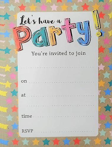 YLAB 20 Party Invitations with White Envelopes | Colourful Star Design | Birthday, Engagement, Kids & Adults Party Invites | Fill-in Style | 19 x 13 cm | Fun Celebration Invitations