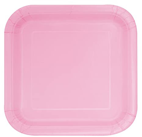Trimming Shop 7 Heavy Duty Square Dessert Disposable Plates Lovely Pink 18cm - Colour Themed Paper Tableware for BBQs, Weddings, Anniversary, Birthday, Multipurpose Occasions 16 Pack