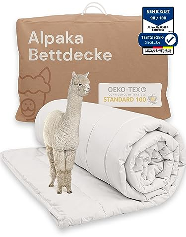 Alpaka Bettdecke 155x220 cm - Alpaka Decke für erholsamen Schlaf, temperaturausgleichend und nachhaltig Füllung: 1800 g (Winterbettdecke, 155 x 220 cm)