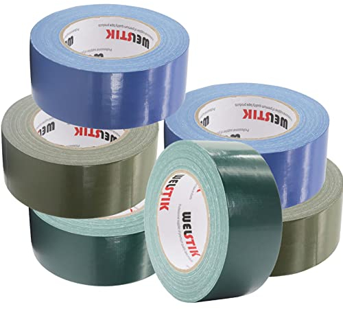 WELSTIK 6 Rollen Professionelles Klebeband für Fotografen aus wasserdichtem Stoff, 4,8 cm x 27 m, (2 Rollen dunkelgrün, 2 Rollen blau + 2 Rollen olivgrün)