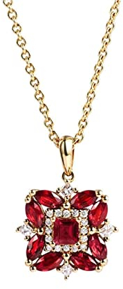 Halskette für Damen Gold, Kette mit Anhänger mit 1.26Ct If Blumen Rubin 18 Karat Luxuriöses Damenhalskettengeschenk